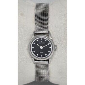Women's Grenen Denmark Round Black Dial Crystal Marker Mesh Bracelet Watch 09